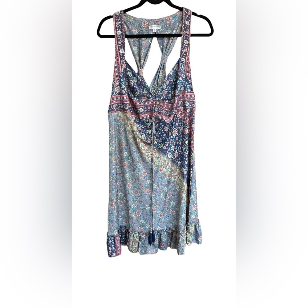 Blue Asymmetrical Ruffled Sleeveless Mini Dress